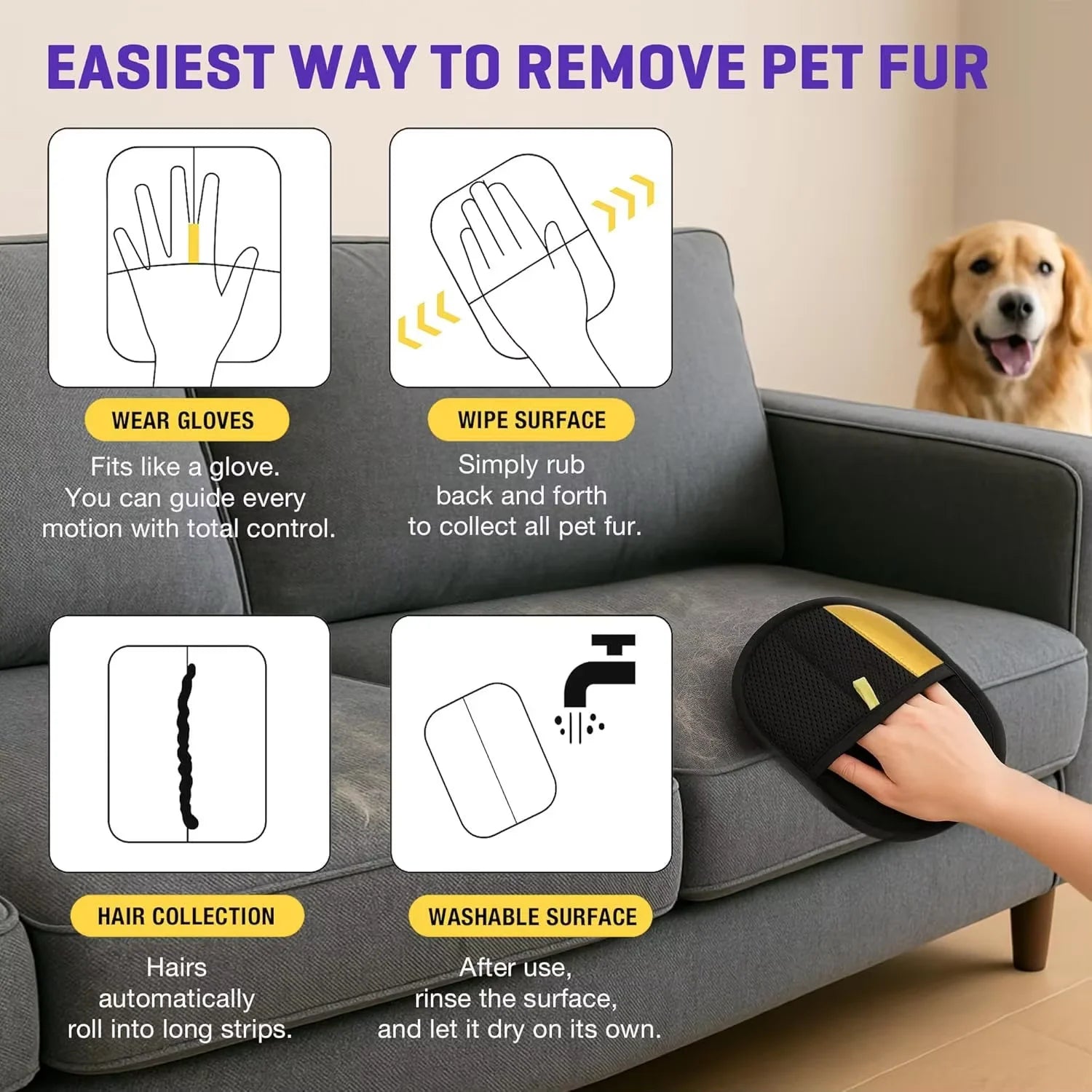 Double-Sided Electrostatic Pet Grooming Cleaning Glove Pet Hair Removal Gloves for Clothes Dogs Cats Glove Grooming
